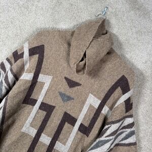 Lauren Ralph Lauren Sweater Womens Large Brown Southwestern Lambswool Cowl Neck